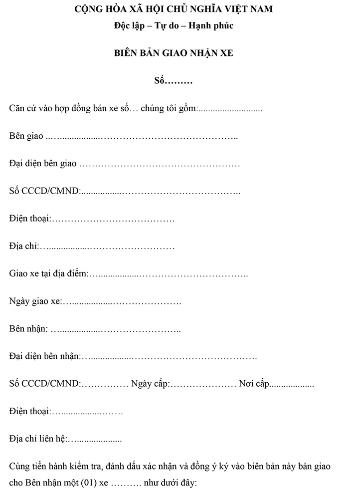 Biên bản nhận xe