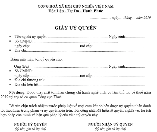 Hình minh họa giấy ủy quyền